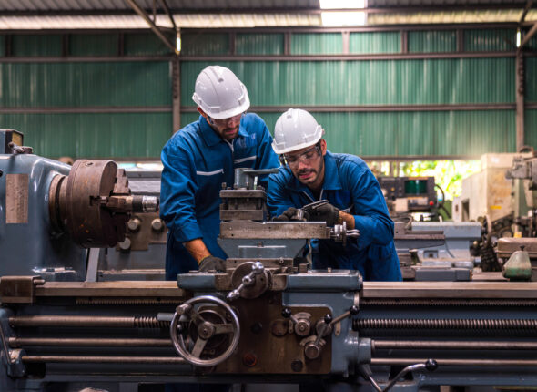 Technician inspecting industrial asset after installation and noticing that assembly and Installation procedure has'nt been respected.